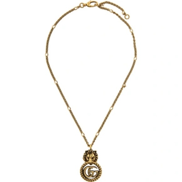 AUTHENTIC Gucci Gold Double G Lionhead Necklace - Picture 2 of 7